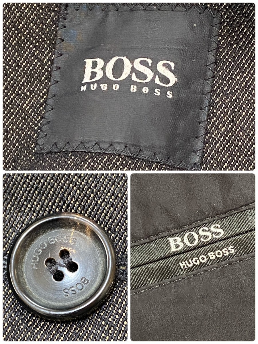 【サイズ52】 HUGO BOSS ヒューゴボス デニム 生地 コート ジャケット ロング チェスター チェスターコート 3B ブラック ブロンズ 系 1円_画像9