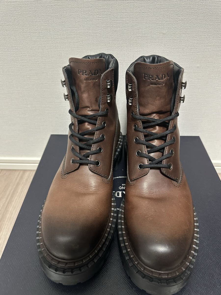 PRADA 2TE205 レザーブーツ リナイロン ブーツ プラダ チョコレート ティンバーランド 国内正規品 UK 9 1/2 28cm 28.5cm_画像2