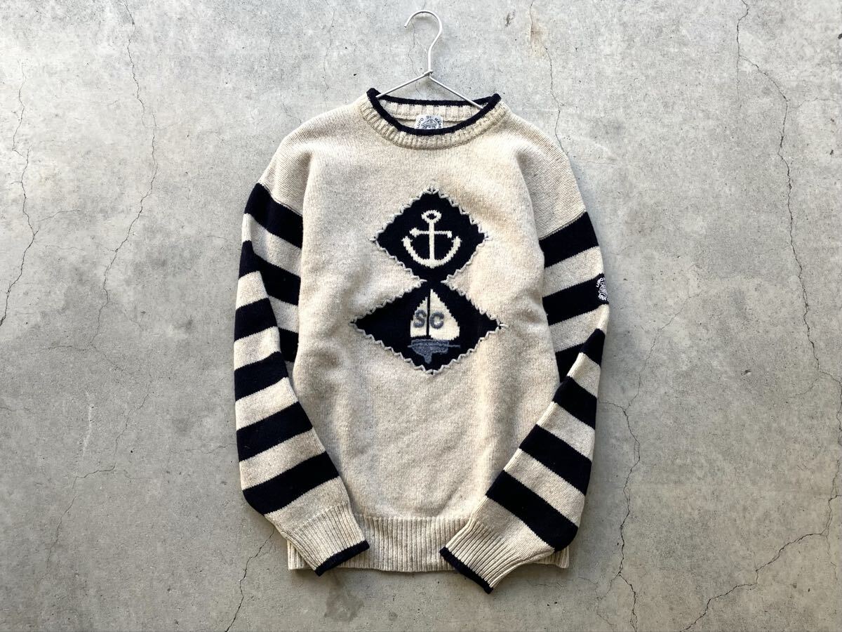 SINA COVA シェットランド ウールニットセーター M シナコバ メンズ 刺繍 ワッペン_画像1