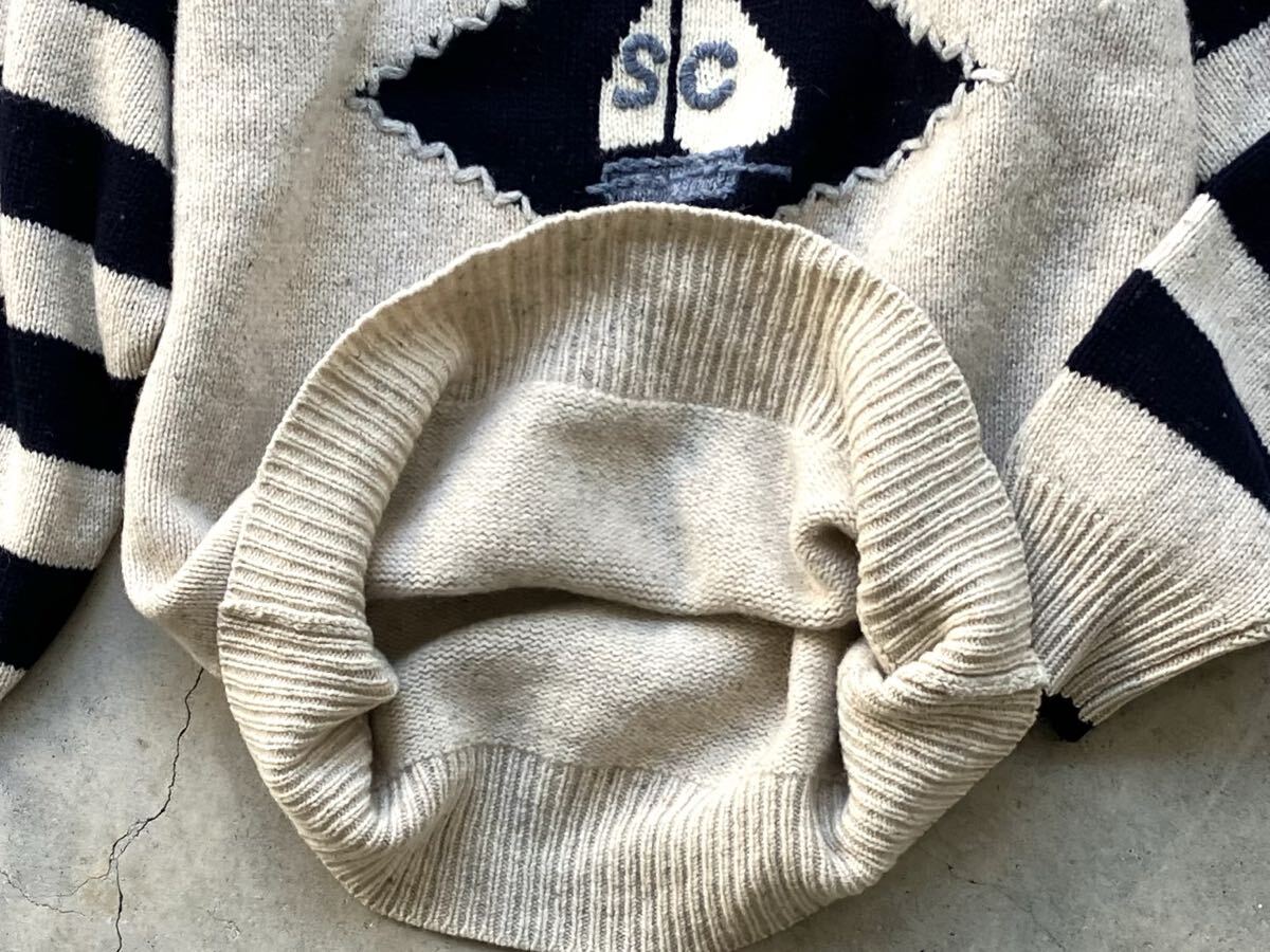 SINA COVA シェットランド ウールニットセーター M シナコバ メンズ 刺繍 ワッペン_画像9