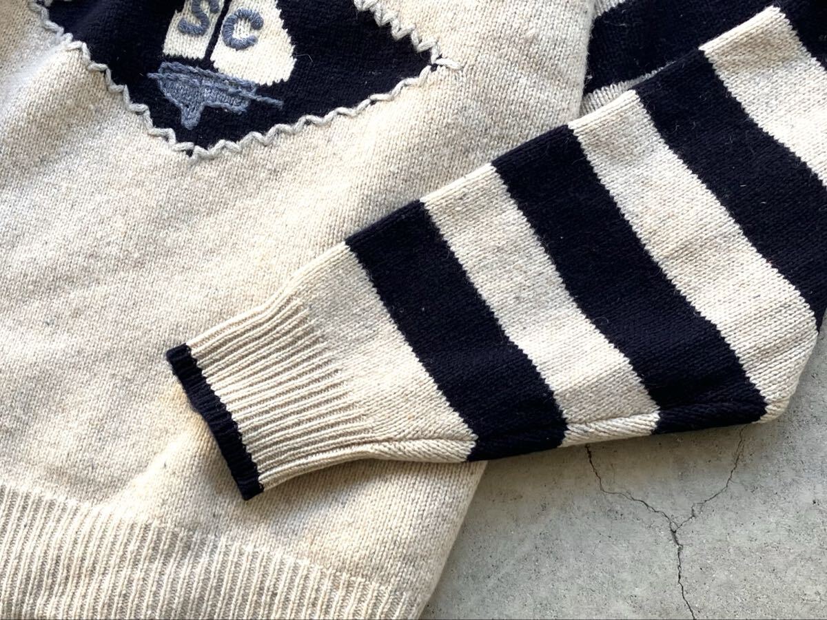 SINA COVA シェットランド ウールニットセーター M シナコバ メンズ 刺繍 ワッペン_画像10