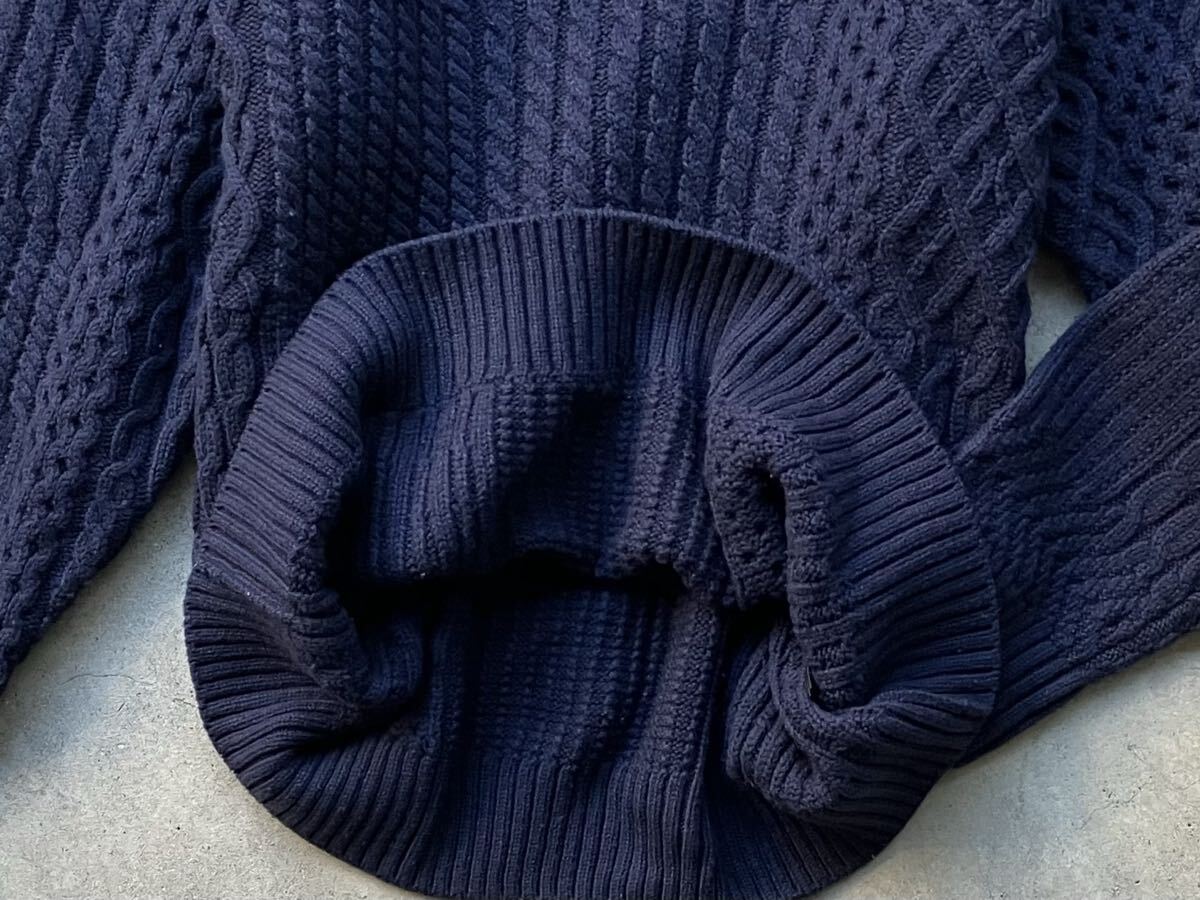 美品 BLACK LABEL CRESTBRIDGE タートルネック仕様 ケーブル編み ウールニットセーター M 三陽商会 メンズ パッチワーク 肉厚 紺 ネイビー_画像9
