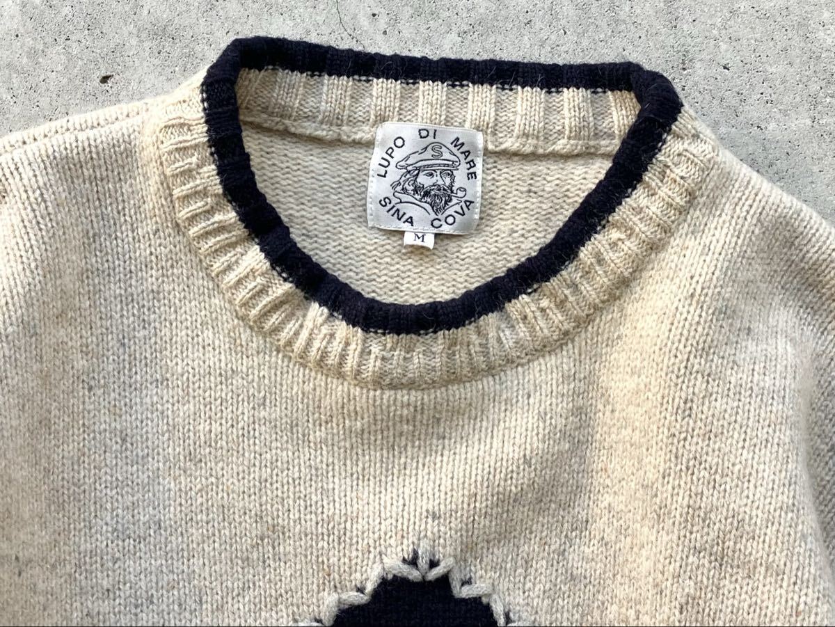 SINA COVA シェットランド ウールニットセーター M シナコバ メンズ 刺繍 ワッペン_画像3