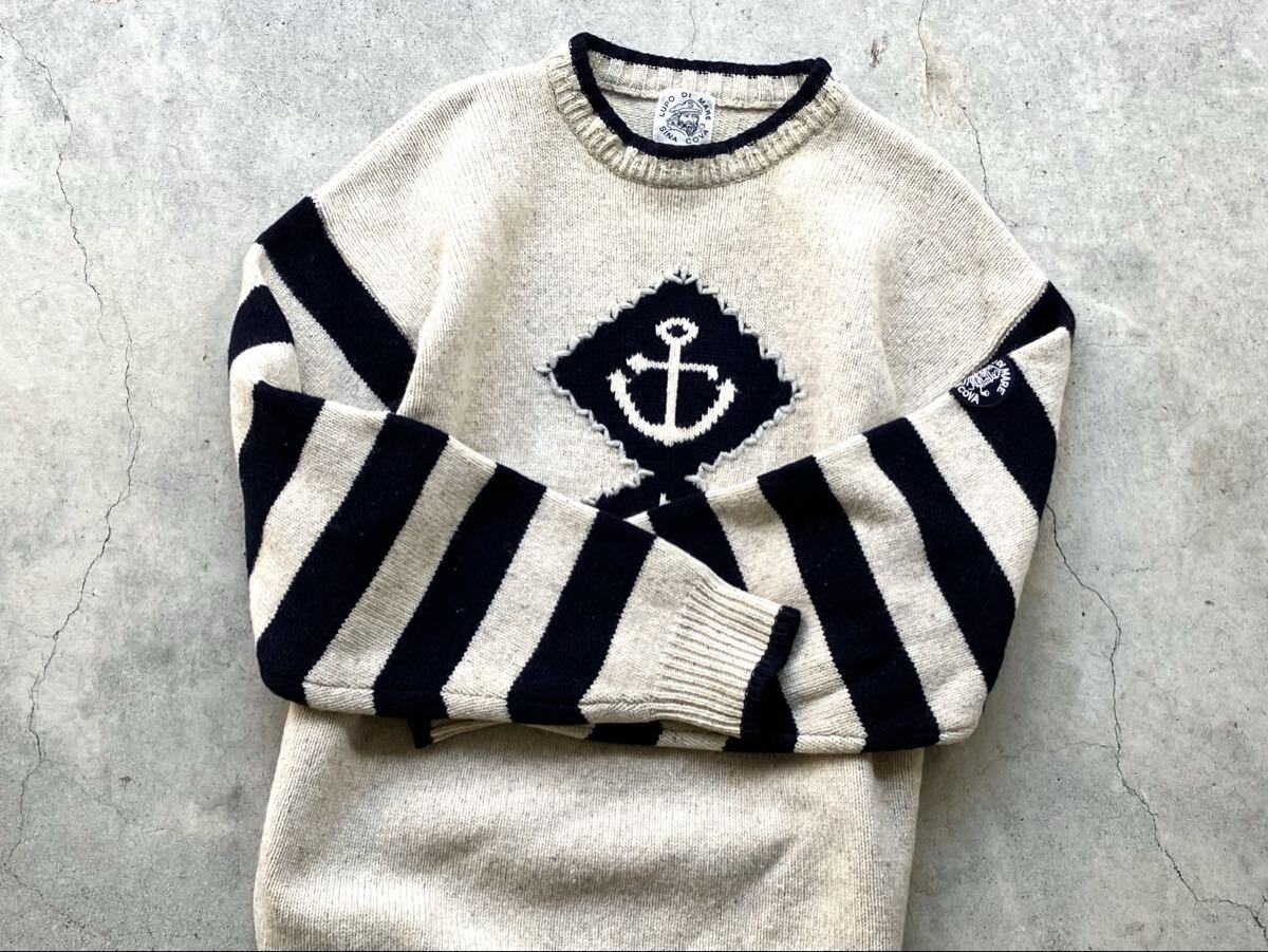 SINA COVA シェットランド ウールニットセーター M シナコバ メンズ 刺繍 ワッペン_画像5