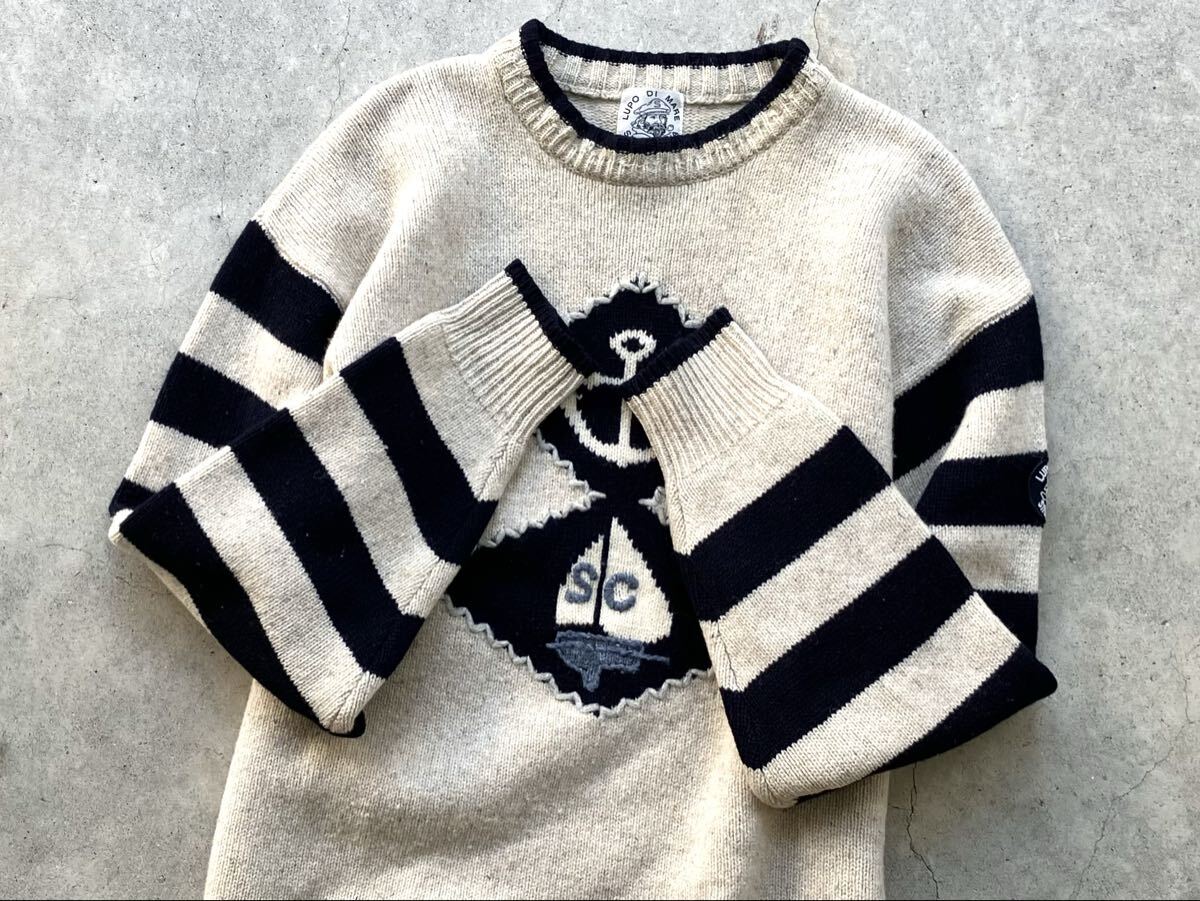 SINA COVA シェットランド ウールニットセーター M シナコバ メンズ 刺繍 ワッペン_画像6