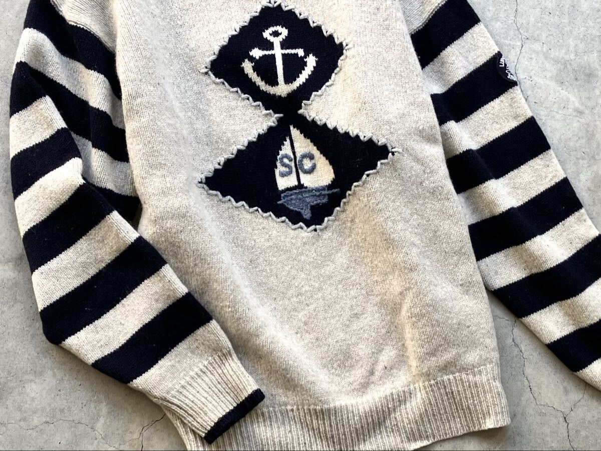 SINA COVA シェットランド ウールニットセーター M シナコバ メンズ 刺繍 ワッペン_画像8