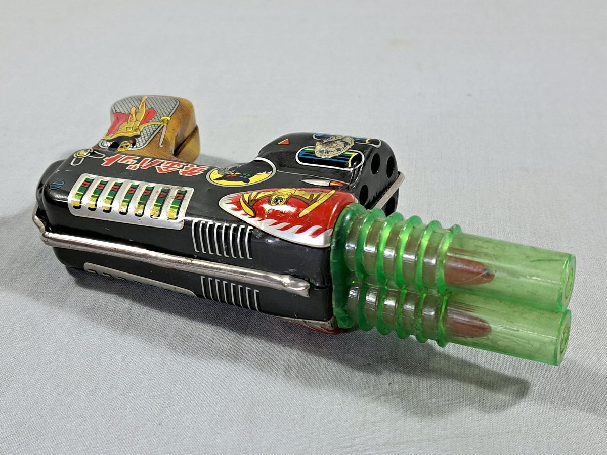 # подлинная вещь .. игрушка желтый золотой bat жестяная пластина piste ru луч ружье металлический . ружье вспышка игрушка Showa Retro Vintage #