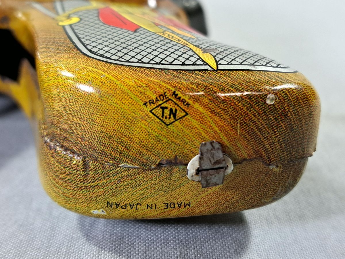 # подлинная вещь .. игрушка желтый золотой bat жестяная пластина piste ru луч ружье металлический . ружье вспышка игрушка Showa Retro Vintage #