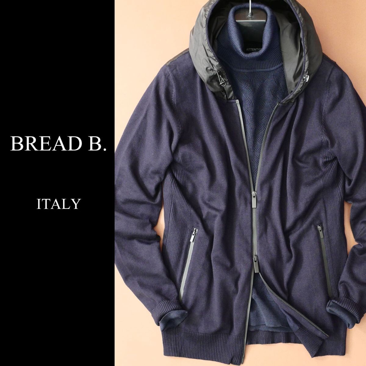 終了日午後6時迄ご入札●dr019●M●XXL●選択可●プレフォール●イタリアの街着●フーデッドジップジャケット●ダークネイビー_画像1