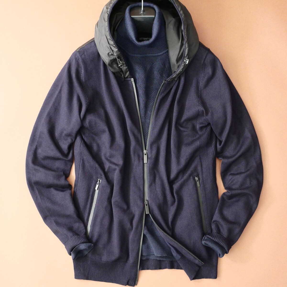 終了日午後6時迄ご入札●dr019●M●XXL●選択可●プレフォール●イタリアの街着●フーデッドジップジャケット●ダークネイビー_画像2