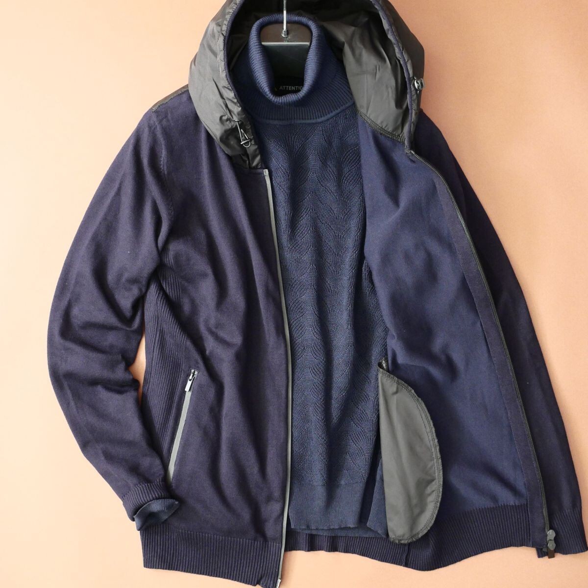 終了日午後6時迄ご入札●dr019●M●XXL●選択可●プレフォール●イタリアの街着●フーデッドジップジャケット●ダークネイビー_画像5