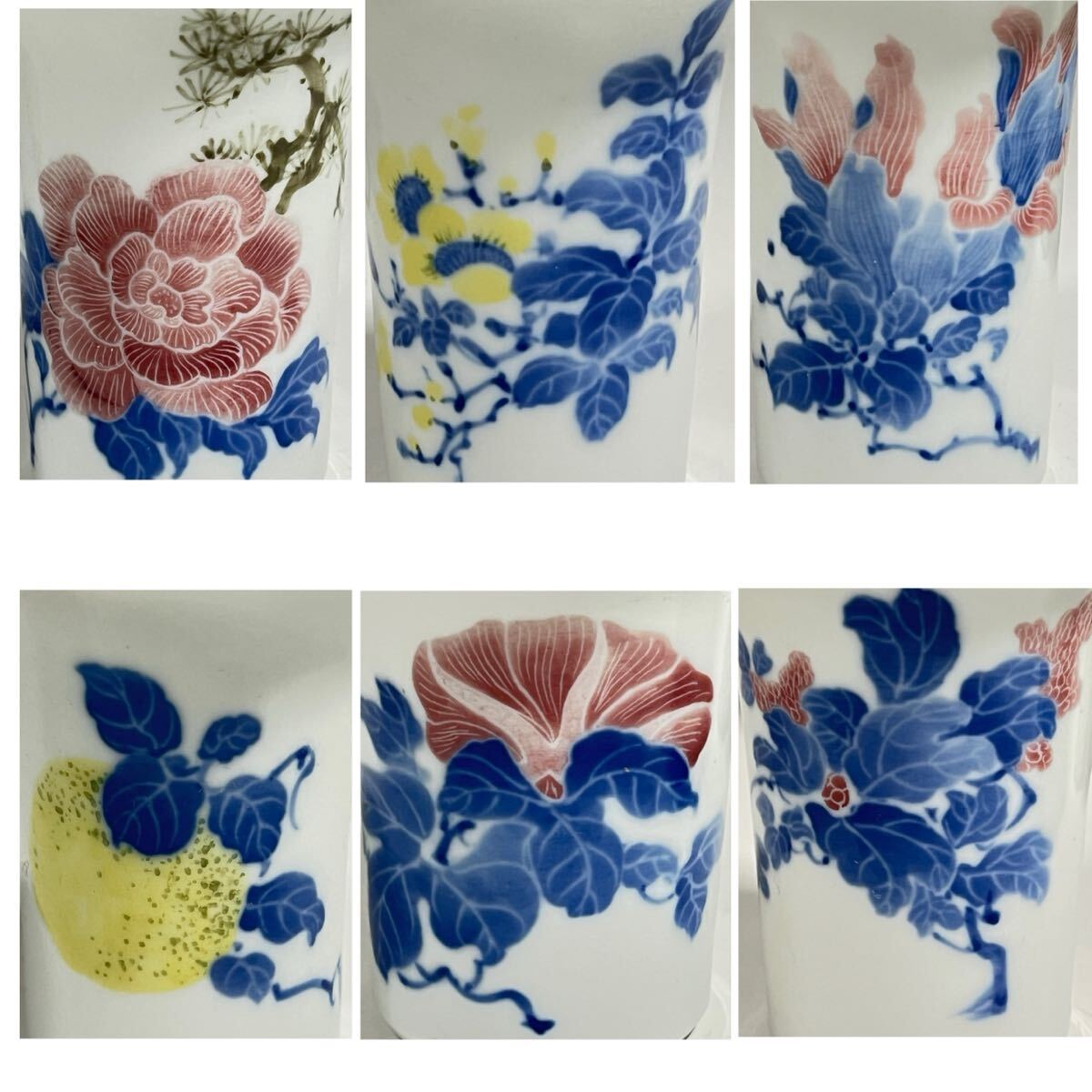 初代竹泉　彩絵　六客湯呑　 染付 煎茶道具 骨董　 煎茶器　竹泉　七兵衛 道八 清風与平_画像2