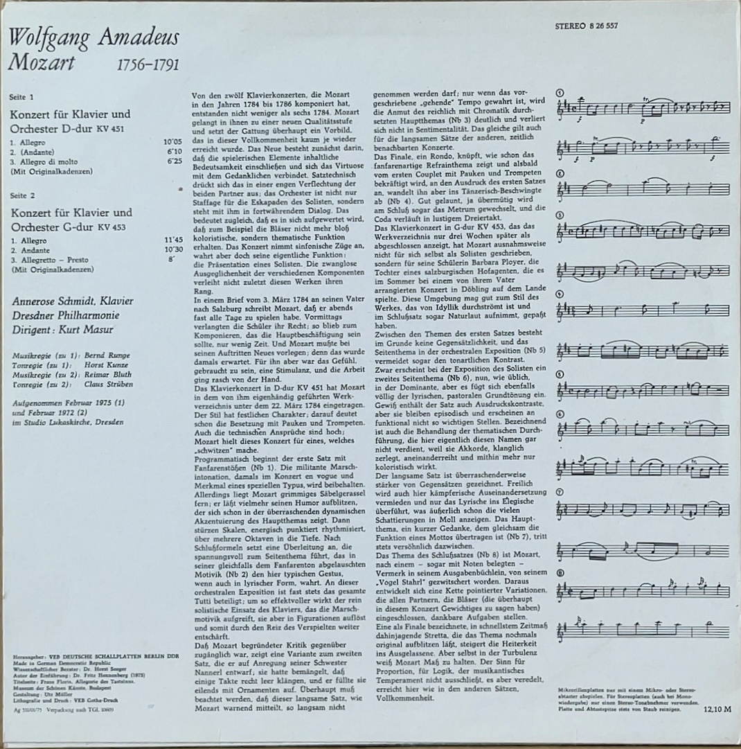 アンネローゼ・シュミット(pf), ドレスデン・フィルハーモニー管弦楽団/ モーツァルト: ピアノ協奏曲 第16番 & 第17番 独 ETERNA 8 26 557 _画像2