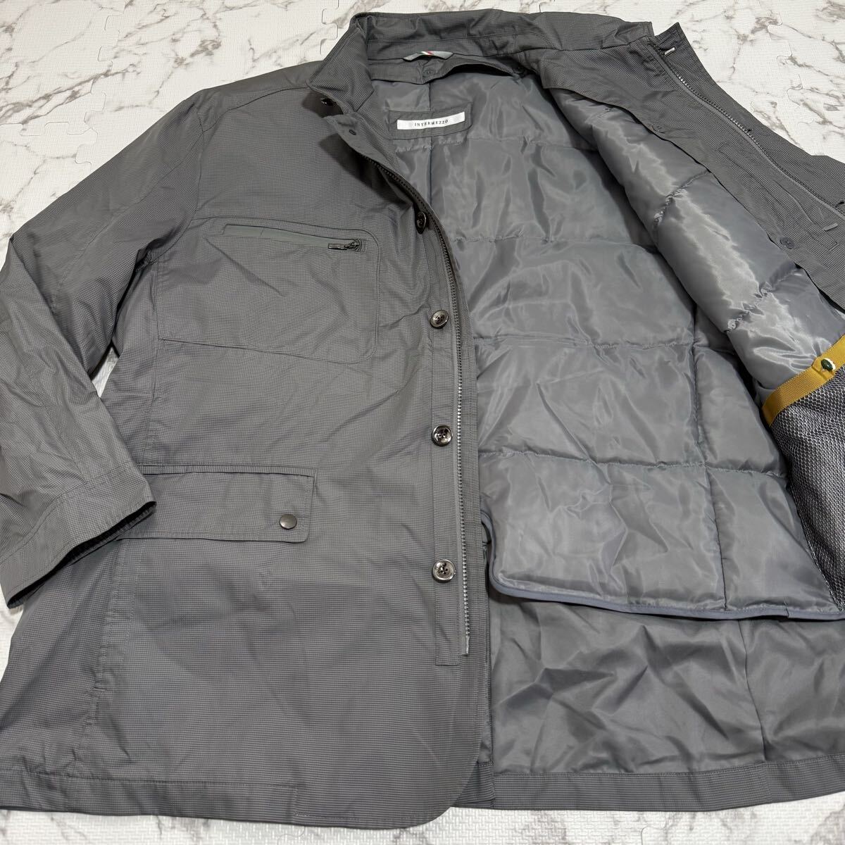 極美品●希少4L!インターメッツォ ダウンジャケット INTERMEZZO ブルゾン 4way ライナー トリコロール 極暖 グレー 微光沢感 フード収納_画像1