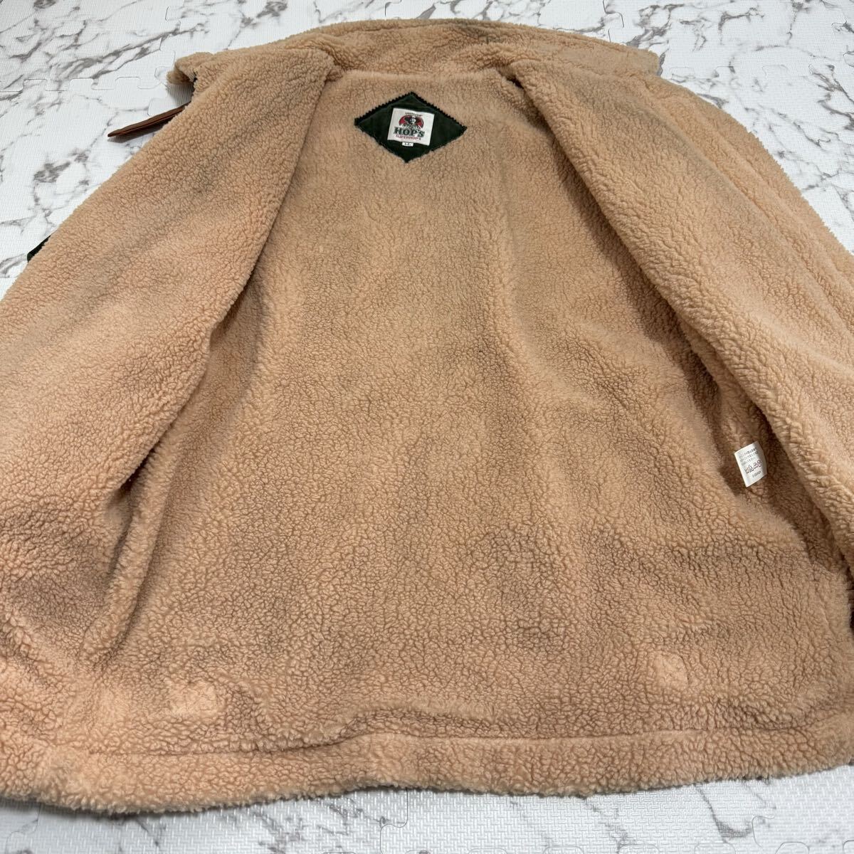 戦慄●希少●XL!!本物 ムートンジャケット 裏地全面ボア 羊革 ラムレザー レザージャケット 希少 グリーン系 カーキ モコモコ サントリー_画像3