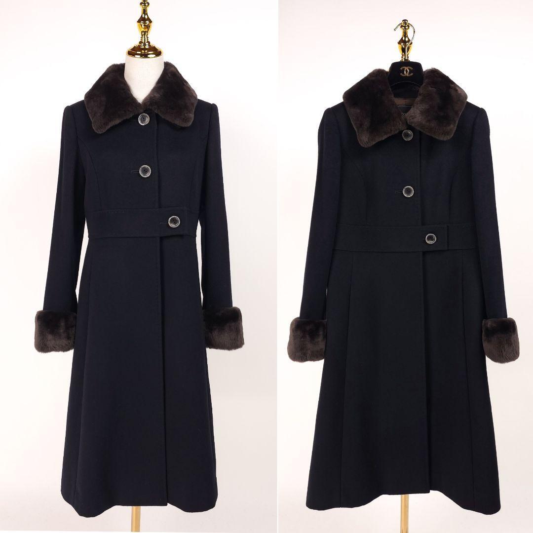 【未使用】フォクシー カシミヤ ヌートリア ファー コート ネイビー 40 毛皮　FOXEY_画像1