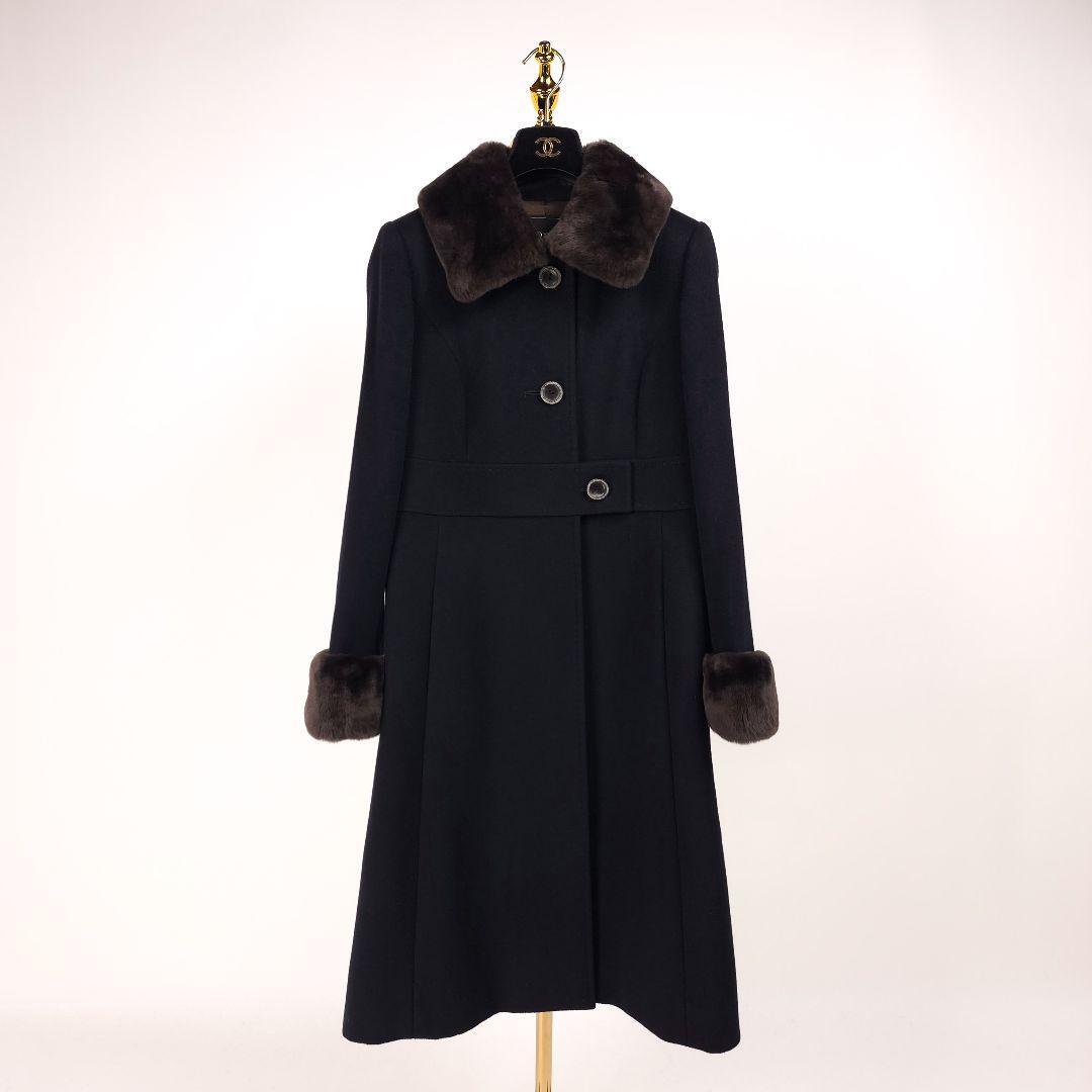 【未使用】フォクシー カシミヤ ヌートリア ファー コート ネイビー 40 毛皮　FOXEY_画像2