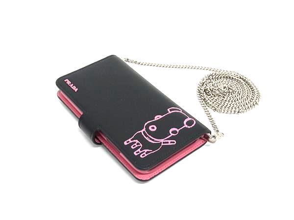 # как новый # PRADA Prada 1ZH078 кожа цепь плечо имеется iPhoneX/XS соответствует блокнот type смартфон кейс оттенок черного FN6619