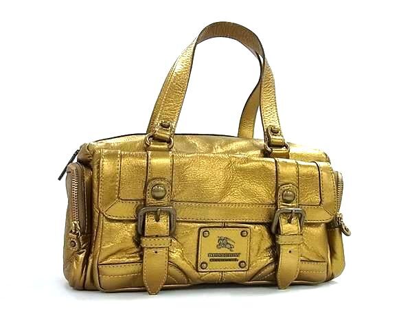 1円 ■美品■ BURBERRY バーバリーブルーレーベル レザー ハンドバッグ トートバッグ ショルダーバッグ 肩掛け ゴールド系 FU4732_画像1