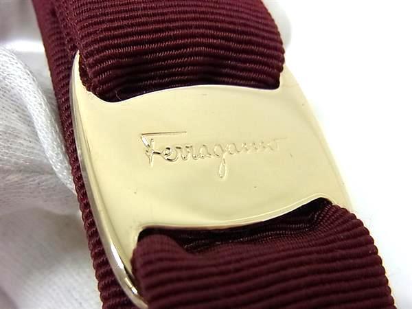1円 ■極美品■ Salvatore Ferragamo フェラガモ ヴァラリボン キャンバス バレッタ ヘアアクセサリー ボルドー系×ゴールド系 FU4649_画像4