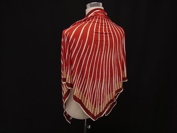 1円 ■美品■ HERMES エルメス トライアングル ジェアン シルク100% 太陽柄 スカーフ ストール ショール レディース レッド系 FU4134_画像3