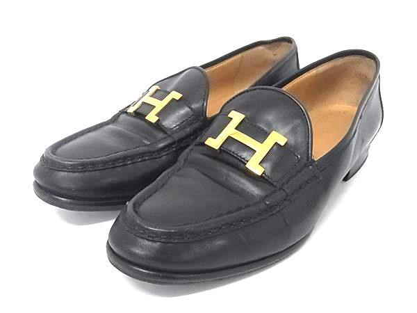 1円 HERMES エルメス コンスタンス レザー ローファー 表記サイズ 37 (約24cm) 靴 シューズ レディース ブラック系 FP8909_画像1