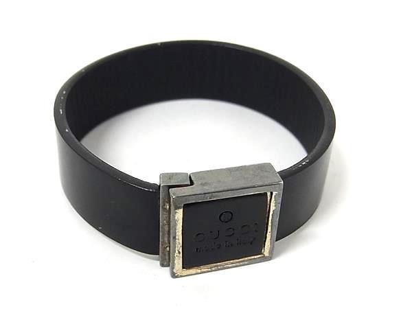1円 GUCCI グッチ SV925×レザー ブレスレット アクセサリー メンズ レディース ブラック系 FP9072_画像1