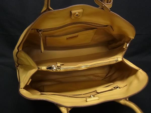 1 иен PRADA Prada кожа 2WAY большая сумка сумка на плечо ручная сумочка плечо .. наклонный .. портфель женский оттенок желтого FU6787