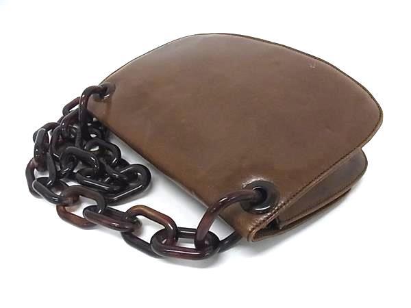 1 иен PRADA Prada кожа пластик цепь сумка на плечо большая сумка плечо .. портфель оттенок коричневого FP9257