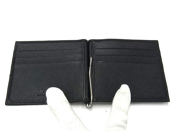 1 иен # прекрасный товар # PRADA Prada safia-no кожа складывающийся пополам футляр для карточек зажим для денег кошелек . inserting мужской оттенок черного FT2580