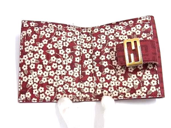 1 иен FENDI Fendi Zucca рисунок z ключ no кожа три складывать кошелек бумажник . inserting кошелек для мелочи . женский оттенок красного FT2774