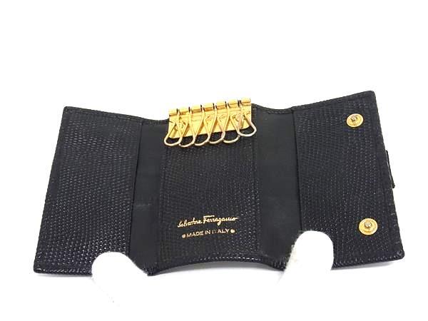 Salvatore Ferragamo Ferragamo vala Lizard type вдавлено . кожа 6 полосный чехол для ключей ключ inserting женский оттенок черного DK4634