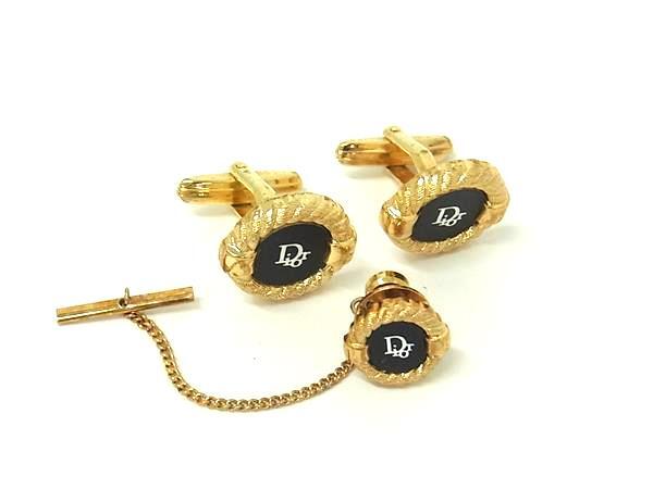 ChristianDior Christian Dior запонки кнопка булавка для галстука аксессуары 2 позиций комплект мужской оттенок золота × оттенок черного DK3319