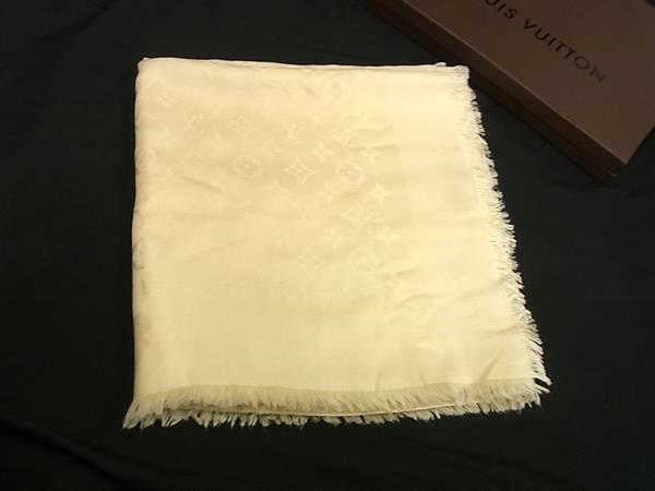 1 иен LOUIS VUITTON Louis Vuitton монограмма шелк × шерсть бахрома большой размер шарф палантин шаль средства защиты от холода слоновая кость серия FU5648