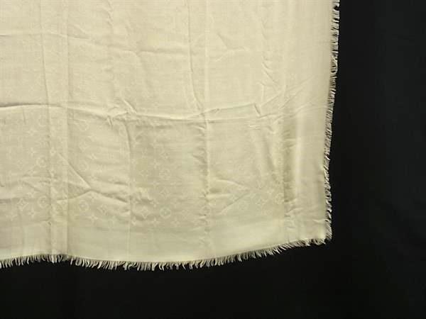 1 иен LOUIS VUITTON Louis Vuitton монограмма шелк × шерсть бахрома большой размер шарф палантин шаль средства защиты от холода слоновая кость серия FU5648