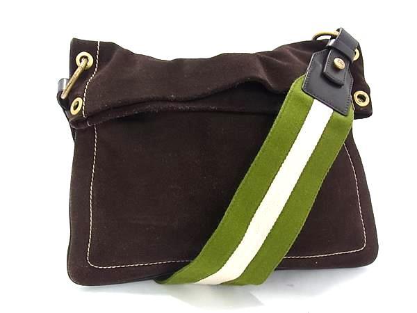 1円 ■美品■ BALLY バリー スエード×レザー クロスボディ ショルダーバッグ 斜め掛けかばん レディース ブラウン系 BN6158_画像1