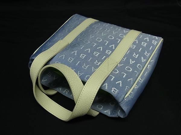 1 иен # прекрасный товар # BVLGARI BVLGARY Logo любитель парусина × кожа ручная сумочка большая сумка женский мужской оттенок голубого FP5880