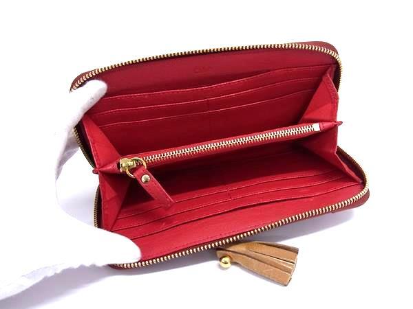 Chloe クロエ エデン レザー タッセル ラウンドファスナー 長財布 ウォレット 札入れ 小銭入れ レディース レッド系 DJ8868_画像3