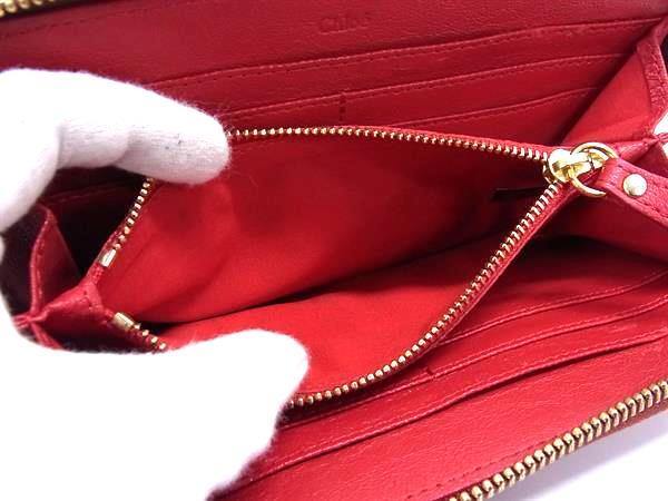 Chloe クロエ エデン レザー タッセル ラウンドファスナー 長財布 ウォレット 札入れ 小銭入れ レディース レッド系 DJ8868_画像4