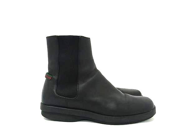 1円 ■美品■ GUCCI グッチ シェリーライン サイドゴア レザー ブーツ 靴 サイズ 37 (約24.0cm) シューズ レディース ブラック系 FH8142_画像2
