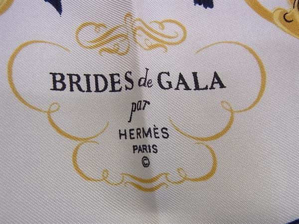 1円 HERMES エルメス BRIDES de GALA【式典用馬勒】プチカレ ガヴロッシュ シルク100% ハンカチーフ ポケットチーフ ネイビー系 FT2267_画像4