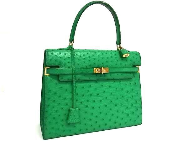 1円 ■極上■本物■美品■ MORABITO モラビト スカラ オーストリッチ ターンロック ワンハンドル ハンドバッグ グリーン系 FQ2051_画像1