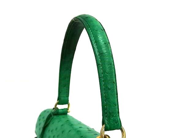 1円 ■極上■本物■美品■ MORABITO モラビト スカラ オーストリッチ ターンロック ワンハンドル ハンドバッグ グリーン系 FQ2051_画像2