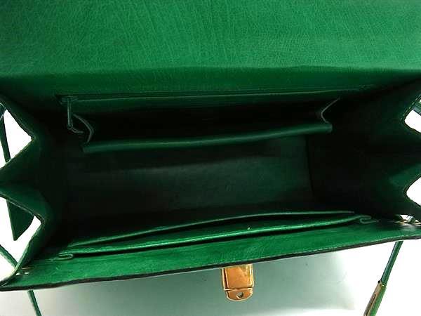 1円 ■極上■本物■美品■ MORABITO モラビト スカラ オーストリッチ ターンロック ワンハンドル ハンドバッグ グリーン系 FQ2051_画像5