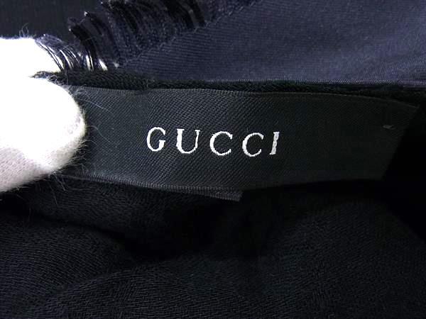 1円 ■美品■ GUCCI グッチ GG柄 シルク100% ベルト柄 大判 スカーフ ストール ショール レディース ブラック系×ネイビー系 FU6654_画像6