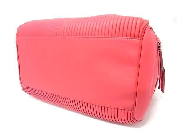 1円 ■美品■ GIORGIO ARMANI ジョルジオアルマーニ レザー ハンドバッグ ボストン トート ショルダー 肩掛け コーラルレッド系 FP5806_画像4