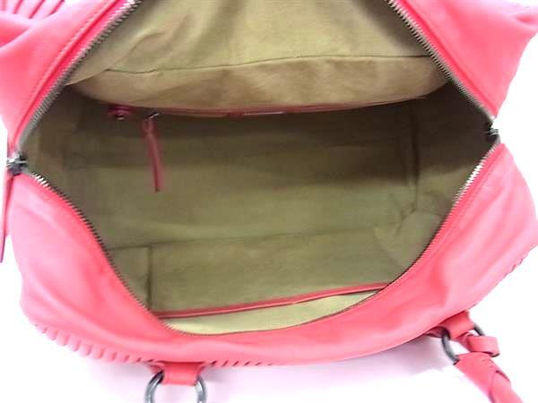 1円 ■美品■ GIORGIO ARMANI ジョルジオアルマーニ レザー ハンドバッグ ボストン トート ショルダー 肩掛け コーラルレッド系 FP5806_画像5