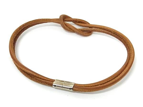 1 иен HERMES Hermes лопатка k Lead кожа серебряный металлические принадлежности 2 полосный браслет колье короткое колье аксессуары оттенок коричневого GA6253