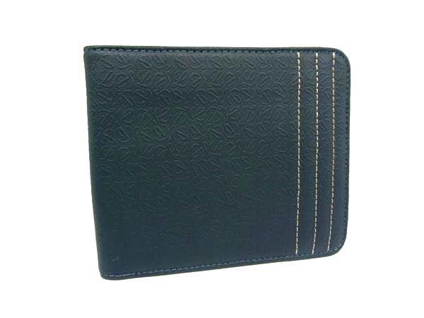 LOEWE ロエベ リピートアナグラム レザー 二つ折り 財布 ウォレット 札入れ カード入れ メンズ ターコイズグリーン系 DJ3705_画像1