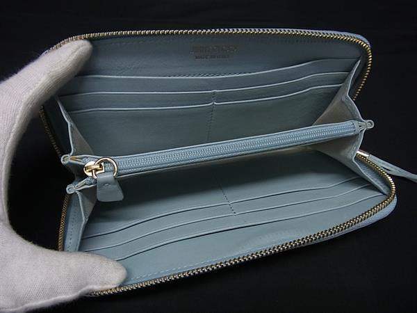 1円 ■美品■ JIMMY CHOO ジミーチュウ フィリパ スタースタッズ レザー ラウンドファスナー 長財布 ウォレット ライトブルー系 FT2952_画像3